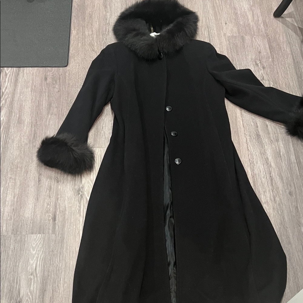 Elegant Black Fur Trim Coat